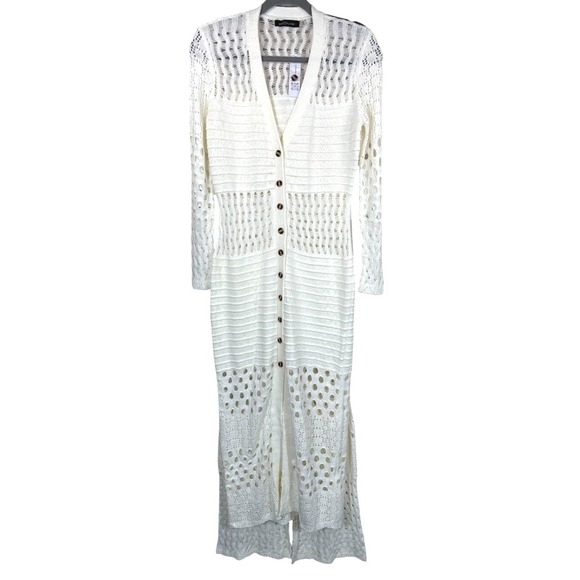 NWT Goodtimeusa Duster Cardigan‎ Set Open Knit Bohemian Long Sleeve Cream Small - Picture 1 of 13